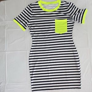 Zebra strip dress with the lime green pocket